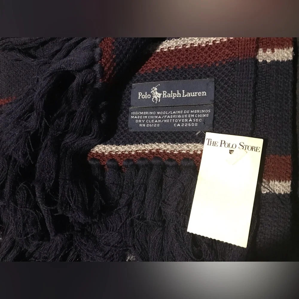 Vintage Ralph Lauren Polo STRIPE RUGBY MERINO WOOL KNIT SCARF Rlpc rlx Sportsman